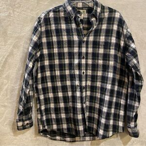 LLBean Shirt Men’s Medium Blue Check Flannel Cotton Button Up Long Sleeve